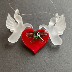 Red Heart Pendant with Frosted Doves